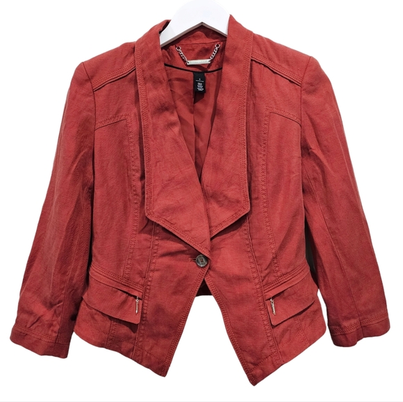 White House Black Market Jackets & Blazers - White House Black Market Linen Y2K Cropped Red Blazer Women's Size 6